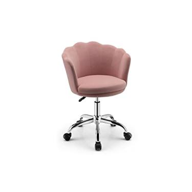 Imagem de Cadeiras de mesa, concha de pétala de veludo, cadeira de escritório, cadeira de escritório ajustável com acento giratório (cor: Rosa)