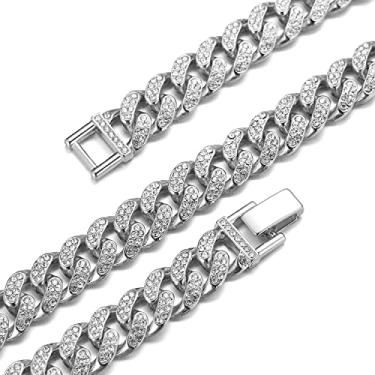 Imagem de richhut Corrente de ouro para homens e homens, corrente de elos cubanos com gelo ● Cachorro grande ● Colar de pulseira banhada a ouro branco real de 14 mm de largura banhado a platina monofone