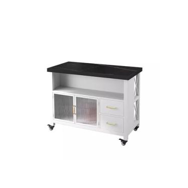 Imagem de Carrinho de Armazenamento Mesa de ilha de cozinha balcão de bar móvel mesa de cozinha armário aparador aberto com gavetas Carrinho de Armazenamento