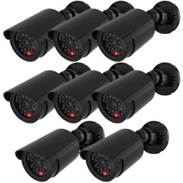 Imagem de WALI Câmera de segurança CCTV simulada falsa falsa CCTV Dome com uma luz LED, decalque adesivo de alerta de segurança de aviso (TC-B8), 8 pacotes, preto