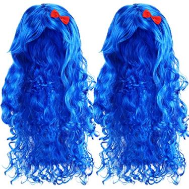 Imagem de Jutom 2 peças de peruca afro azul - fantasia funky thing felpuda para festa de Halloween do 100º dia de escola