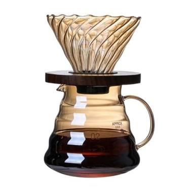 Imagem de Kit Jarra de Chá e Café de Vidro com tampa com Coador de Vidro Âmbar com Base de Madeira e Acabamento Emborrachado 600ml e Suporte para Café em Ferro, Vidro Borossilicato, Resistente ao Calor.