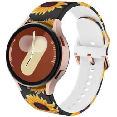 Imagem de DEALELE Pulseiras de silicone compatíveis com Samsung Galaxy Watch 7/6 / 5/4 de 40 mm e 44 mm / FE/6 Classic, 5 Pro/4 Classic, estampa sem lacunas de 20 mm para mulheres e homens, girassol