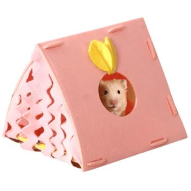 Imagem de Tenda para Hamster Teepee Tunnel Sugar Glider Hideout, Casa de Feltro de Animais Pequenos Cantinho Floresta Cama Caverna para Hamster Sírio Ouriço Brincar e Dormir (Rosa)