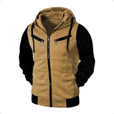 Imagem de Blusa de Frio Raglan Masculina com Capuz e Zíper - Ramazzoni, M, Bege