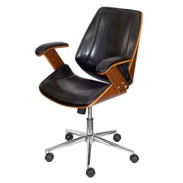 Imagem de Cadeira Giratória Baixa Bergen Lisboa Or Design Estrutura Madeira Revestida em PU Preto Base Rodízio