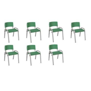 Imagem de Kit 7 Cadeiras Infantil Iso, Escola, Base Cinza- Verde Escuro - J A Ga