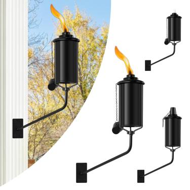 Imagem de ZSZMFH 4 peças de tochas de citronela montadas na parede, 473 g tochas de jardim para fora, lanterna de luz de chama recarregável, tocha de metal ao ar livre para quintal, pátio, deck, jardim, festa, paisagem