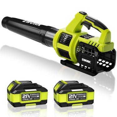 Imagem de EWORK Soprador de folhas sem fio de 21 V, modo turbo potente e 550 CFM, baterias 2 × 3,0 Ah e carregador rápido, sopradores de folhas elétricos leves para cuidados com o gramado, pátio, folhas e