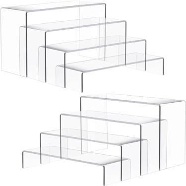 Imagem de 8 peças de elevação acrílica, suporte retangular transparente para exibição de bonecos Funko Pop, colecionáveis, cupcake, velas, brinquedos de doces