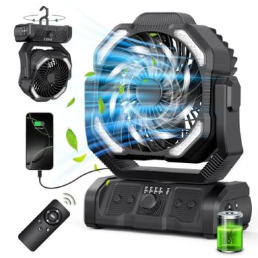 Imagem de Ventilador de acampamento portátil recarregável 20.000 mAh ventilador oscilante operado por bateria USB C alimentado por bateria com lanterna LED, rotação da cabeça, temporizador, remoto automático