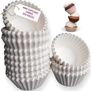 Imagem de Forros brancos para mini cupcake – Pacote com 300 – Ajuste perfeito para mini formas de muffin – Forro de cupcake e muffin
