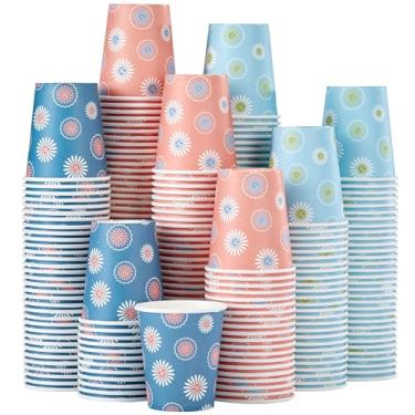 Imagem de SIUQ Pacote com 600 copos de papel de 142 g, copos descartáveis para banheiro, copos pequenos para enxaguante bucal, mini copo para beber bebidas quente/frias para festas, casamentos (margaridas)