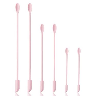 Imagem de Cooptop 6 miniespátulas de maquiagem - espátula de silicone pequena - raspador pequeno para jarra, garrafas de cozinha, cosméticos - espátula de borracha de vários tamanhos para beleza e cozinha (rosa