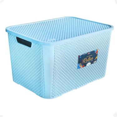 Imagem de Caixa Organizadora Multiuso Empilhavel Rattan Cor Azul 70 L - 123 Orga