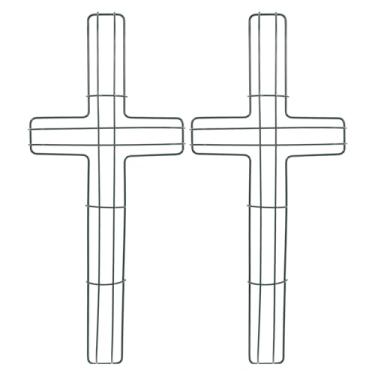 Imagem de 2 peças de guirlanda de metal cruzado com moldura floral forma de guirlanda de 40,6 cm forma de guirlanda de arame para jardim religioso casamento igreja faça você mesmo projeto de artesanato