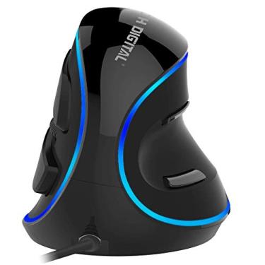 Imagem de Mouse USB vertical ergonômico com fio digital J-Tech com sensibilidade ajustável (600/1000/1600 DPI), resistência de rolagem, descanso de mão removível e botões de polegar [V628]