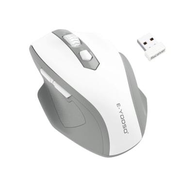 Imagem de E-YOOSO Mouse sem fio para laptop, mouse de computador de 2,4 GHz, 5 ratos sem fio DPI ajustáveis para escritório com receptor USBA, 6 botões, 4000 DPI, mãos de tamanho médio a grande compatíveis com