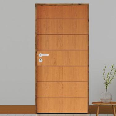 Imagem de Kit Porta De Madeira Pivotante 210X72Cm Batente 14Cm Fechadura Stilo Cromada Externa 2 Imbuia