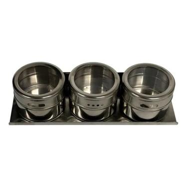Imagem de Porta Temperos E Condimentos Magnético Inox 3 Potes Com Imã