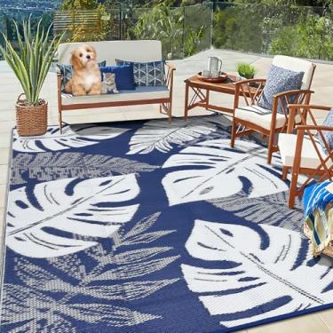 Imagem de StarlightStroll Tapete externo 22 x 30,5 cm à prova d'água para decoração de pátio, tapete de palha de plástico reversível dobrável para acampamento, tapete externo de folha moderna para deck, varanda