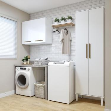 Imagem de Lavanderia Modulada 1 Armário Multiuso E Armário Aéreo São Gonçalo Branco