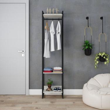 Imagem de Estante Closet Arara Industrial 3 Prateleiras 187x45cm Dynamica Snow / Est.preta