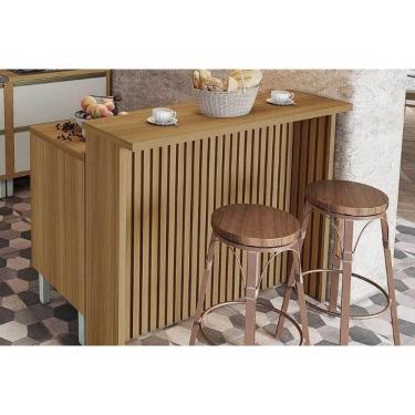 Imagem de Bancada Ilha Cozinha Burguesa Com 2 Portas E 3 Gavetas 120cm Freijó Branco