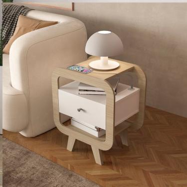 Imagem de Mesa De Apoio Lateral Com Usb Artely Theo Naturale - Branco
