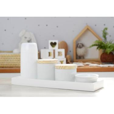 Imagem de Kit Higiene Bebê Moderno Porcelanas Bandeja Mdf Térmica K013 - Ciranda