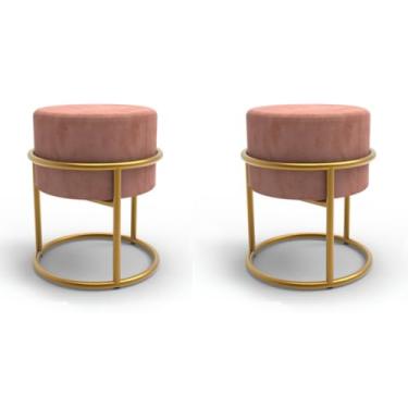 Imagem de Kit 2 Puff Base Ferro Dourada Veludo Premium (Rosa)