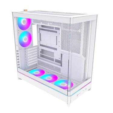 Imagem de MONTECH HS02 PRO, ATX Mid-Tower PC Case, PC para jogos, alto fluxo de ar, layout reversível, painel frontal de vidro temperado curvado resistente, 5x ventilador ARGB PWM pré-instalado, design de