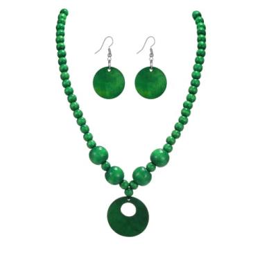 Imagem de A-yeite Conjunto de joias de colar amarelo boêmio para mulheres gargantilha colorida com contas de madeira grossa colar brinco declaração acessórios de praia verão, One Size, Madeira, Sem Pedra