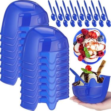 Imagem de Tanlade 16 conjuntos de capacetes de beisebol, tigela de sorvete, tigelas de lanche de hóquei, 473 ml, copo de beisebol reutilizável com colher de degustação, copos de sorvete de plástico, sobremesa