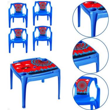 Imagem de 4 Mesinha Mesa Infantil Com Porta Copos Homem Aranha Azul - Arqplast