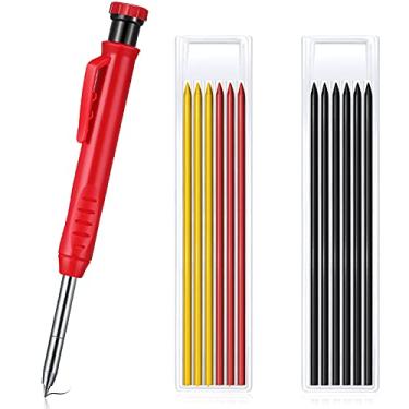 Imagem de Conjunto de lápis de carpinteiro sólido com apontador, inclui lápis de carpinteiro, refil de lápis mecânico, marcador, para construção, marcador, ponta longa, lapiseira para arquiteto (13 peças)