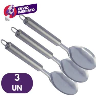 Imagem de Colher Para Servir Arroz Pequena 26cm Colherão Cabo Tubular Inox Premi