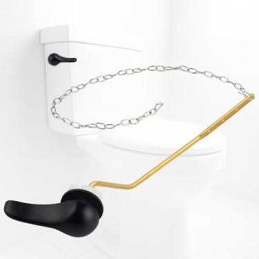 Imagem de iFealClear Kit de substituição universal de maçaneta de vaso sanitário, alavanca de descarga de tanque de vaso sanitário com trava de porca, alavanca de viagem de vaso sanitário de latão sólido serve na maioria dos vasos sanitários, ajuste angular, preto fosco
