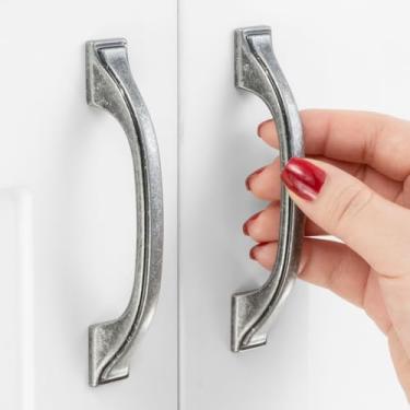 Imagem de ASKANO Orifício central de 7,6 cm, puxador vintage para armário de cozinha em arco de ferro antigo ZP2409 | Pacote com 10, ferragens retrô sólidas para gaveta, cômoda, banheiro, penteadeira, porta de