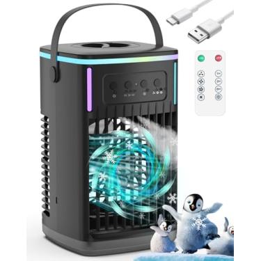 Imagem de Ventilador de ar condicionado portátil com controle remoto, tanque de 1500 ml, temporizador 1-6H, 3 velocidades de vento, mini refrigerador de ar pessoal com umidificador para quarto, mesa de trabalho
