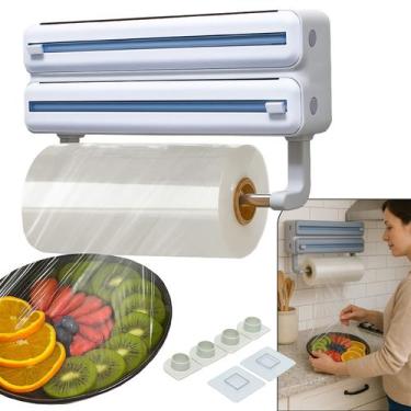 Imagem de Dispenser Suporte Cortador De Plástico Filme PVC 3 Em 1 Papel Toalha C