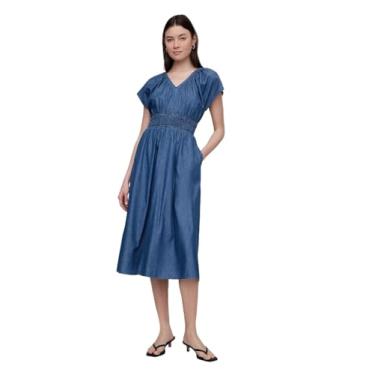 Imagem de GAP Vestido longo feminino com cintura franzida, Lavagem média, GG