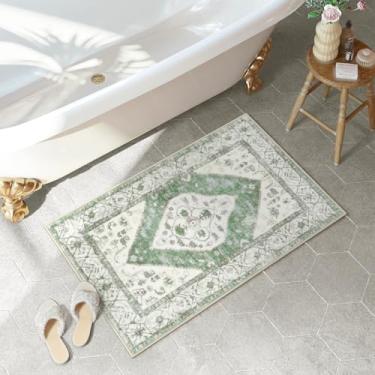 Imagem de Uphome Tapete de banheiro verde oriental boho tapetes de banheiro casa de fazenda macio lavável tapete de banheiro antiderrapante vintage envelhecido tapetes de banho para banheiro banheira pia vaso