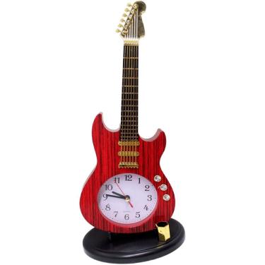 Imagem de Relógio Decoração Mesa Estilo Guitarra Porta Caneta Vintage