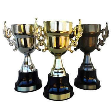 Imagem de Kit Taça Trofeu Premiação Completa Auto Relevo Futebol - Brasil Gold