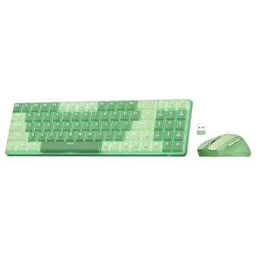 Imagem de Kit Mouse e teclado mecânico sem fio Redragon BS-8772 GC Verde