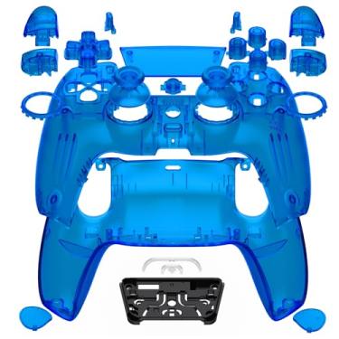 Imagem de eXtremeRate Conjunto Completo De Botões Concha Luna Redesenhado, Capa Para Touchpad Compatível Com Controle Ps5 Bdm-030 Bdm-040 Bdm-050, Superior E Inferior Substituição Azul Transparente