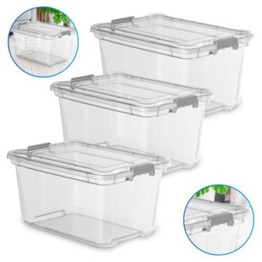Imagem de Kit 3 Caixa Organizadora Container 35 Litros Transparente - Plasvale