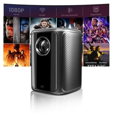Imagem de Projetor Portátil Mini Projetor com Foco Automático e 1080p HD, Tecnologia WIFI 5G+2.4G e Bluetooth 5.0, Inclui Bolsa de Transporte e Tela de Projeção 100" para Projetores Domésticos,Som Estéreo Duplo