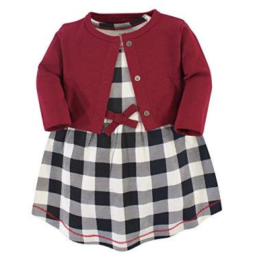 Imagem de Touched by Nature Vestido e cardigã de algodão orgânico para bebês meninas, Xadrez preto, 5 Anos